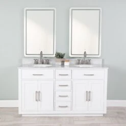 Barrett 60 Inch Oak Vanity With Oval Undermount Sinks - White