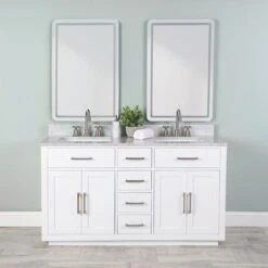Barrett 60 Inch Oak Vanity With Rectangular Undermount Sinks - White
