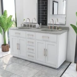 Barrett 60 Inch Oak Vanity With Oval Integral Sinks - White