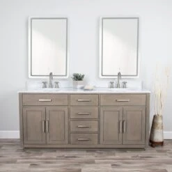 Barrett 72 Inch Oak Vanity With Oval Undermount Sinks - Gray Oak