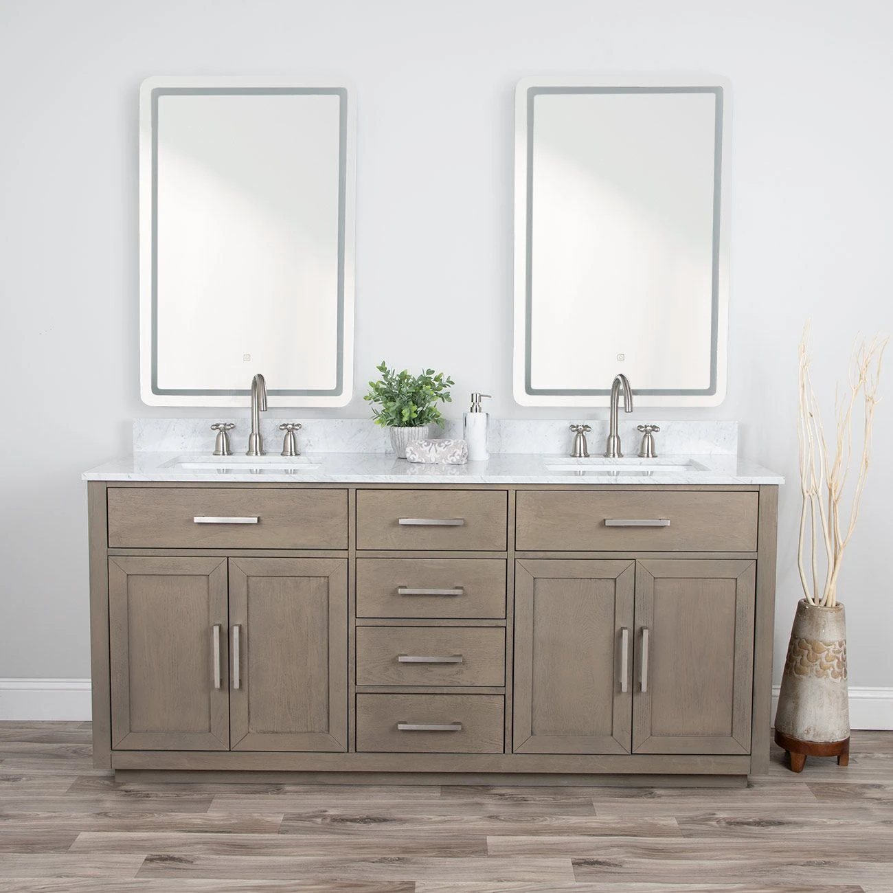Barrett 72 Inch Oak Vanity With Rectangular Undermount Sinks - Gray Oak