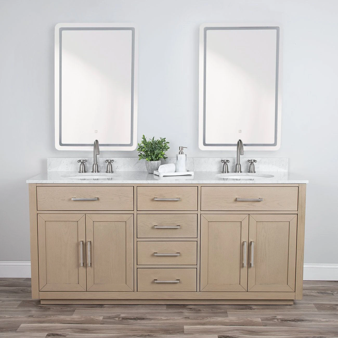Barrett 72 Inch Oak Vanity With Oval Undermount Sinks - Light Oak