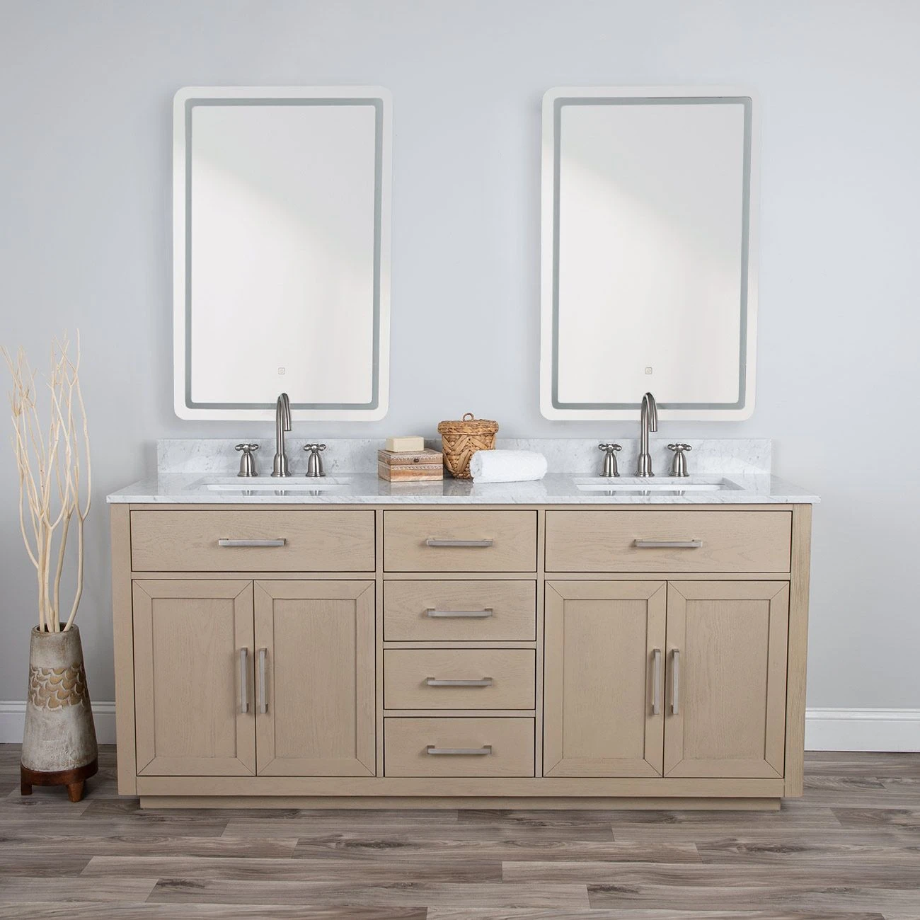 Barrett 72 Inch Oak Vanity With Rectangular Undermount Sinks - Light Oak
