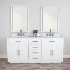 Barrett 72 Inch Oak Vanity With Oval Undermount Sinks - White