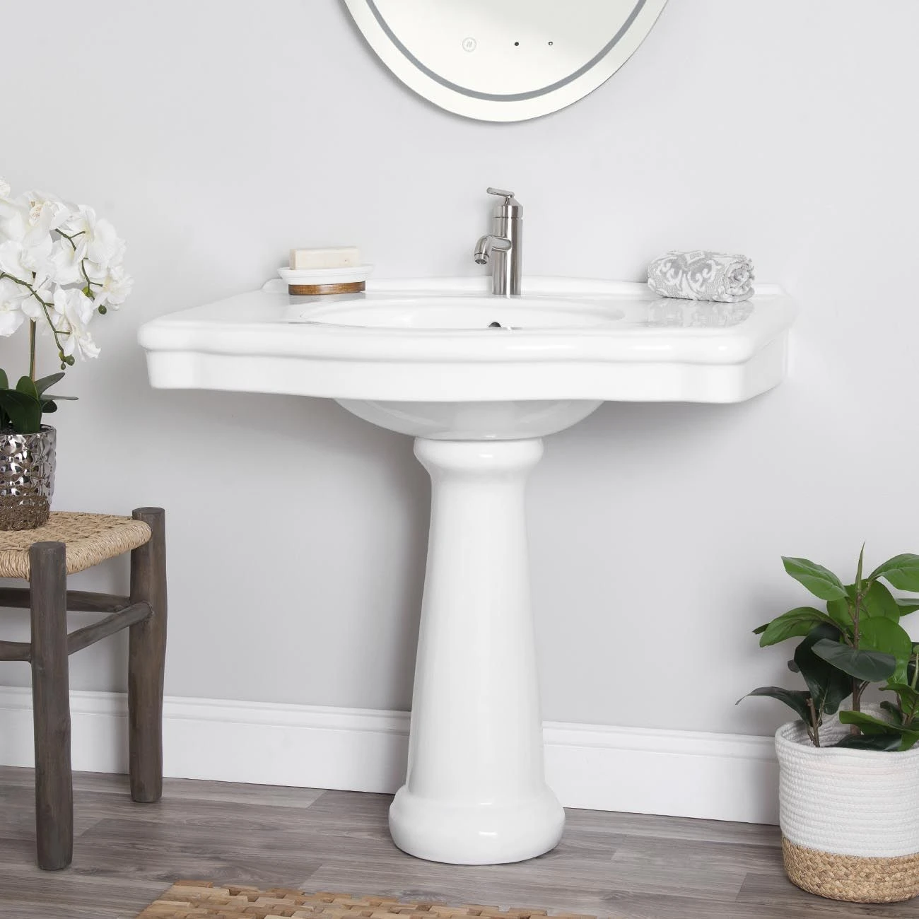 Atwell 34 Inch White Porcelain Pedestal Sink - Image 3