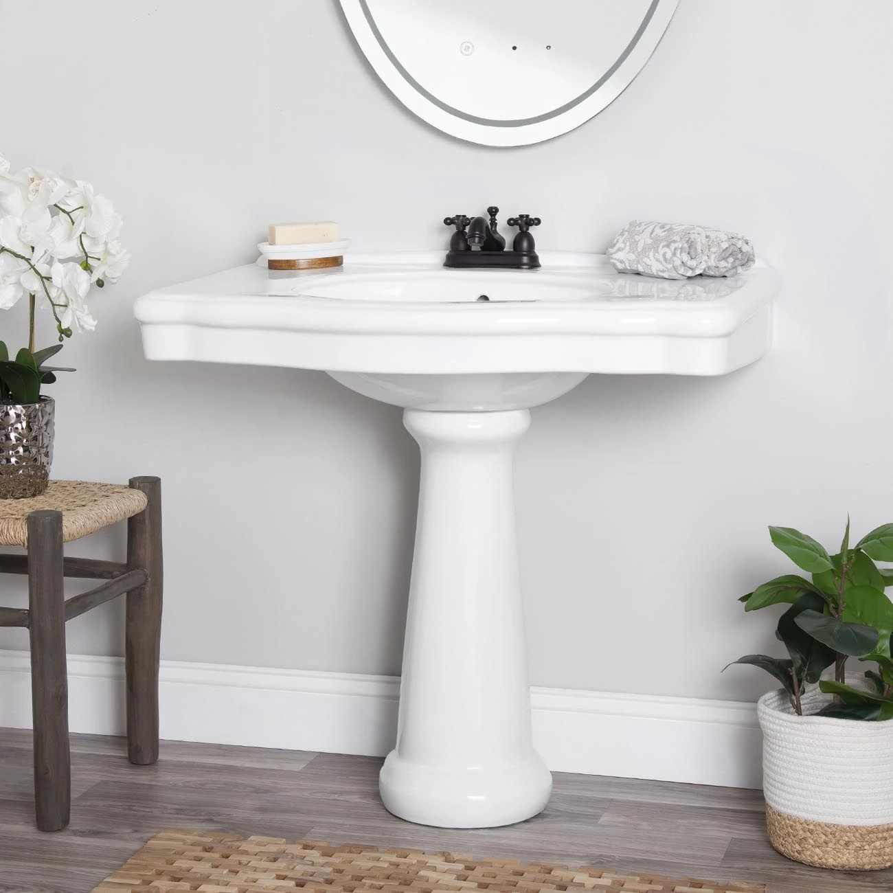 Atwell 34 Inch White Porcelain Pedestal Sink - Image 2