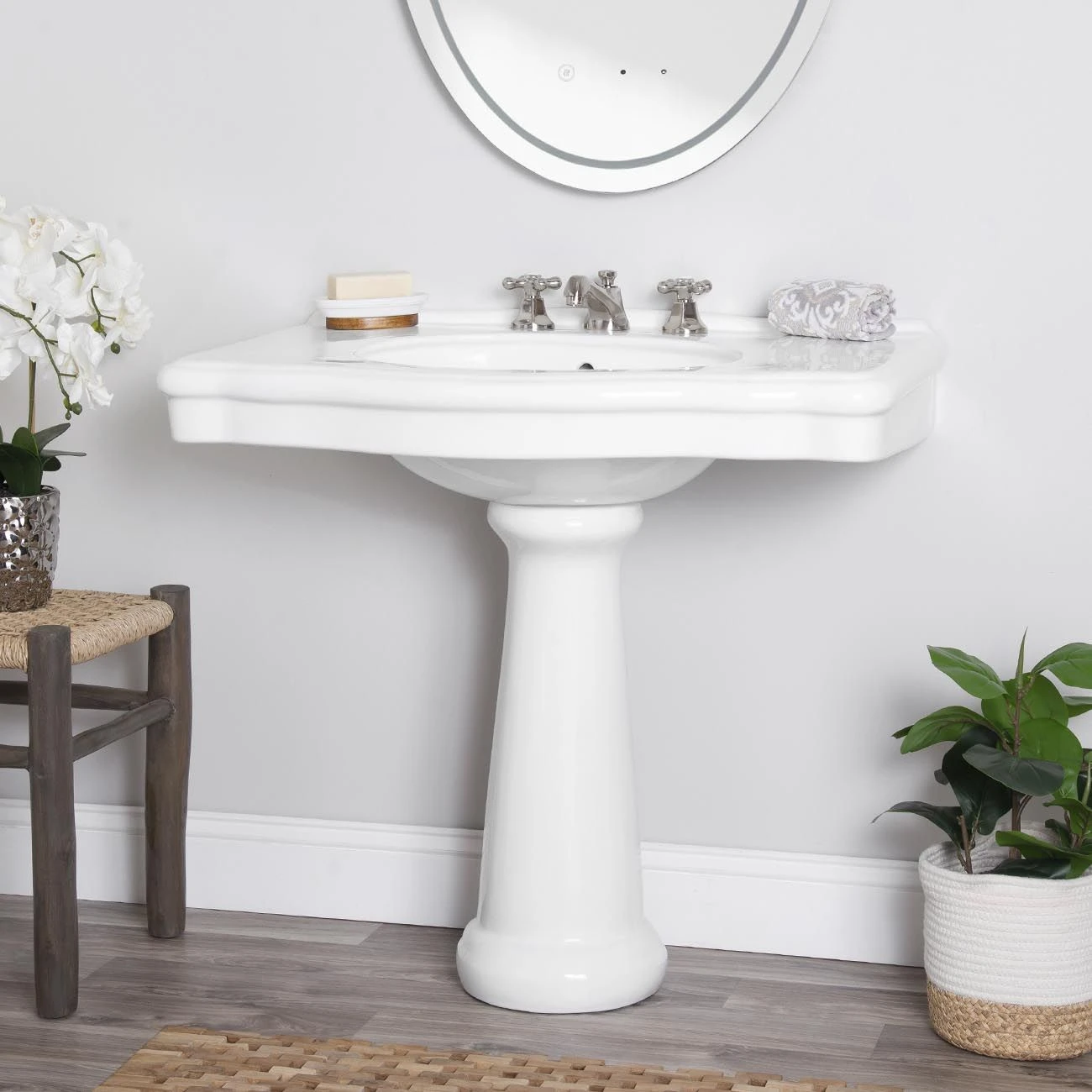 Atwell 34 Inch White Porcelain Pedestal Sink