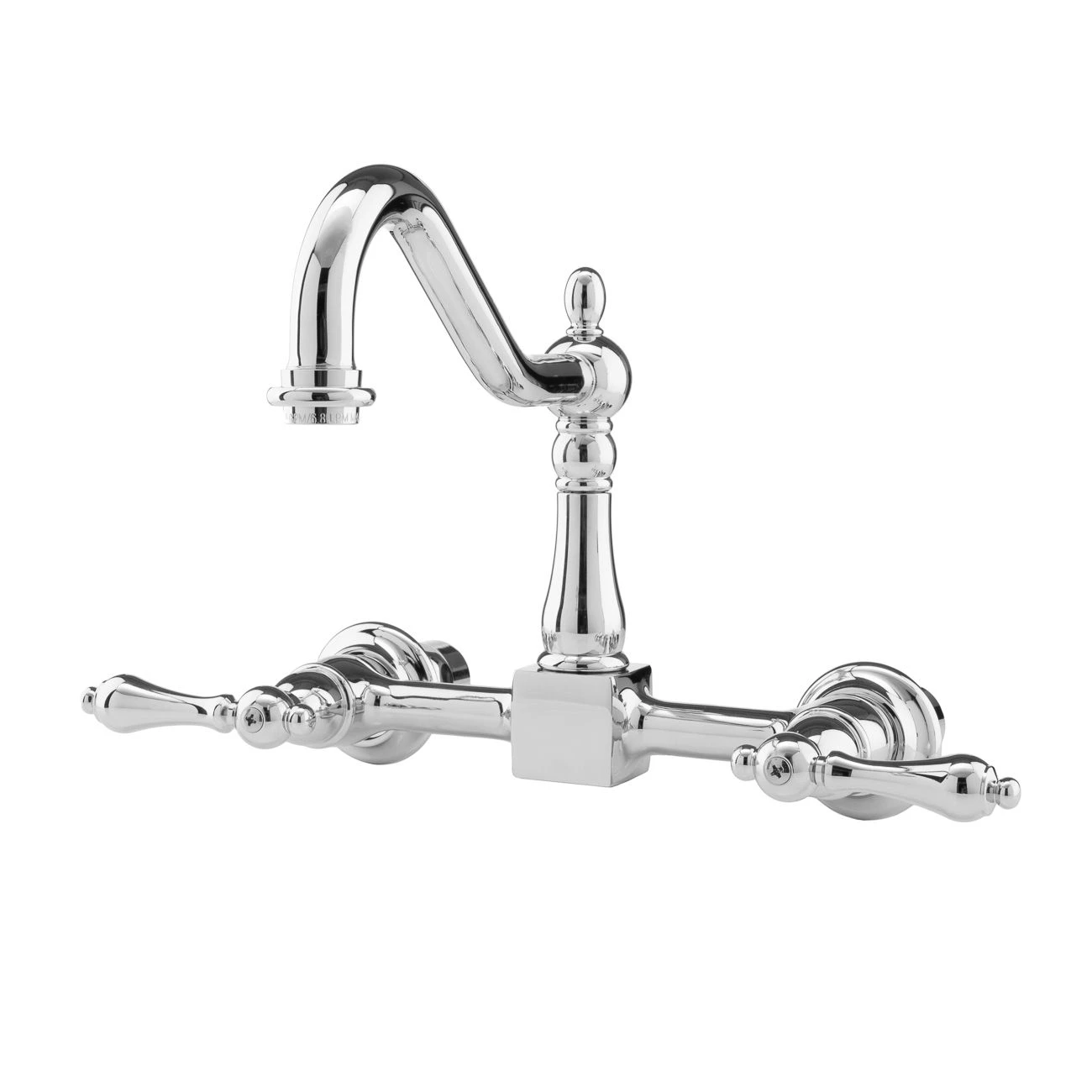 Wall Mounted Bridge Kitchen Faucet With Metal Lever Handles