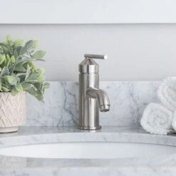 Single Post Bathroom Sink Faucet - Metal Lever Handle