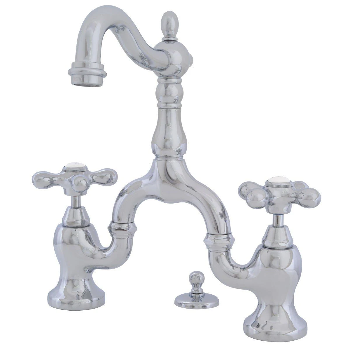 High Spout Bridge Style Sink Faucet - Metal Cross Handles - Image 6