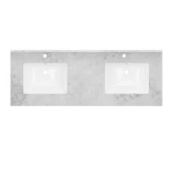 60 Inch Vanity Top With Rectangular Undermount Sinks - Single Hole Faucet Drillings
