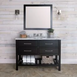 Everett 48 Inch Oak Console Vanity With Oval Undermount Sink - Black