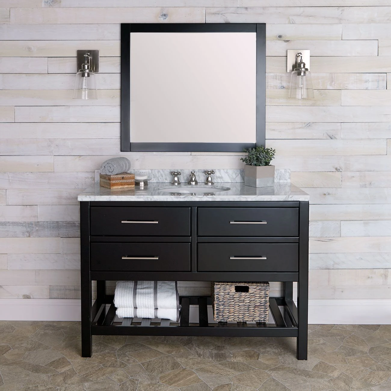 Everett 48 Inch Oak Console Vanity With Oval Undermount Sink - Black