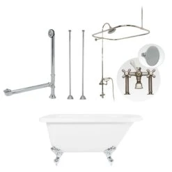 Savanna 60 Inch Acrylic Clawfoot Tub & Shower Package - White / Chrome Feet & Fixtures