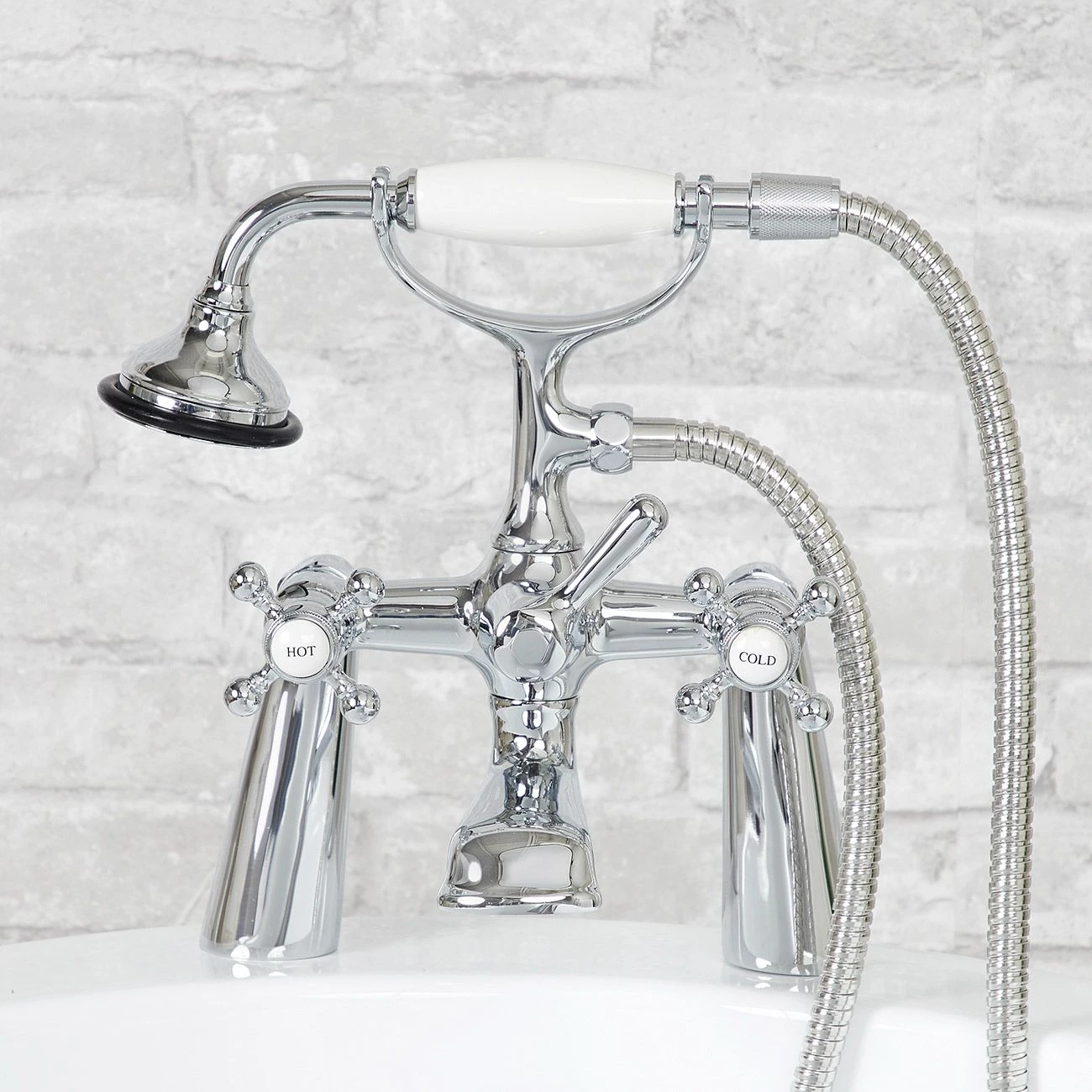 Heritage 60 Inch Cast Iron Clawfoot Tub Package With British Telephone Faucet With Fixtures - White / Chrome Feet & Fixtures - Image 2