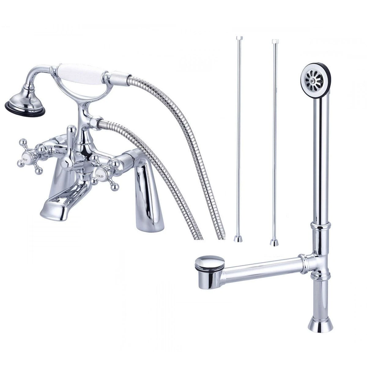 Heritage 60 Inch Cast Iron Clawfoot Tub Package With British Telephone Faucet With Fixtures - White / Chrome Feet & Fixtures - Image 3