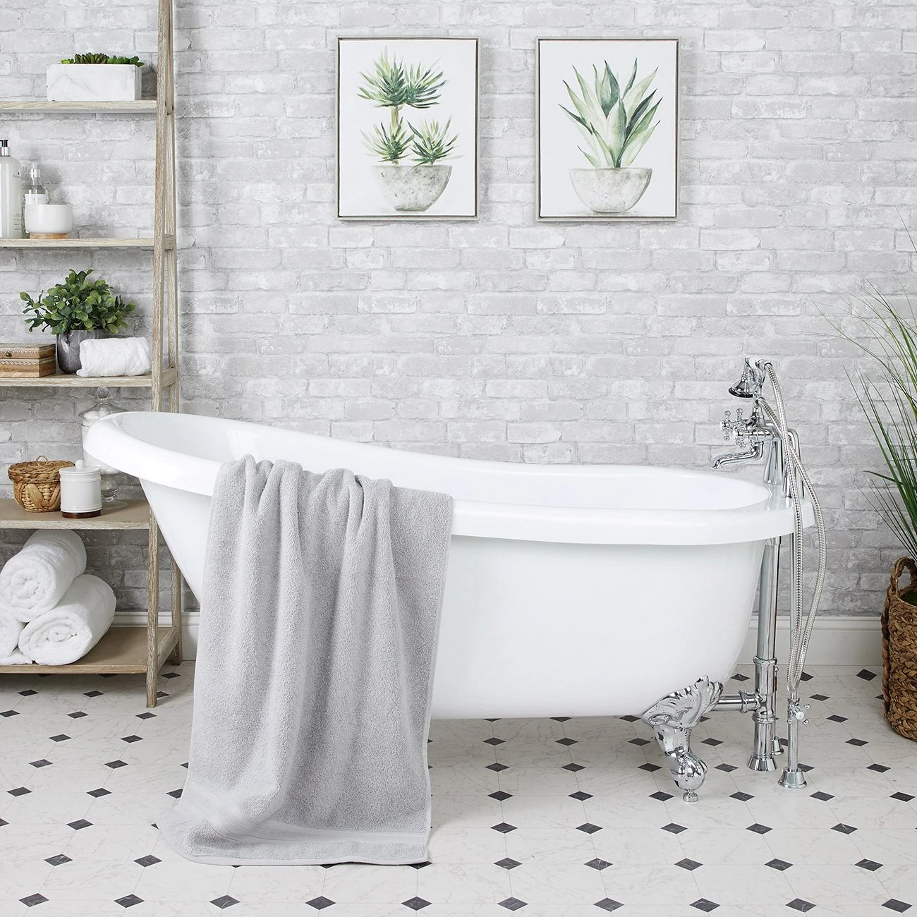 Bristol 62 Inch Acrylic Slipper Clawfoot Tub Package - White / Chrome Feet & Fixtures