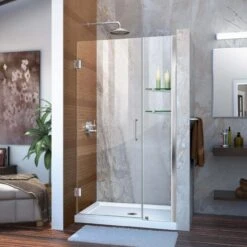 DreamLine Unidoor 35-36 Inch W X 72 Inch H Frameless Hinged Shower Door With Shelves