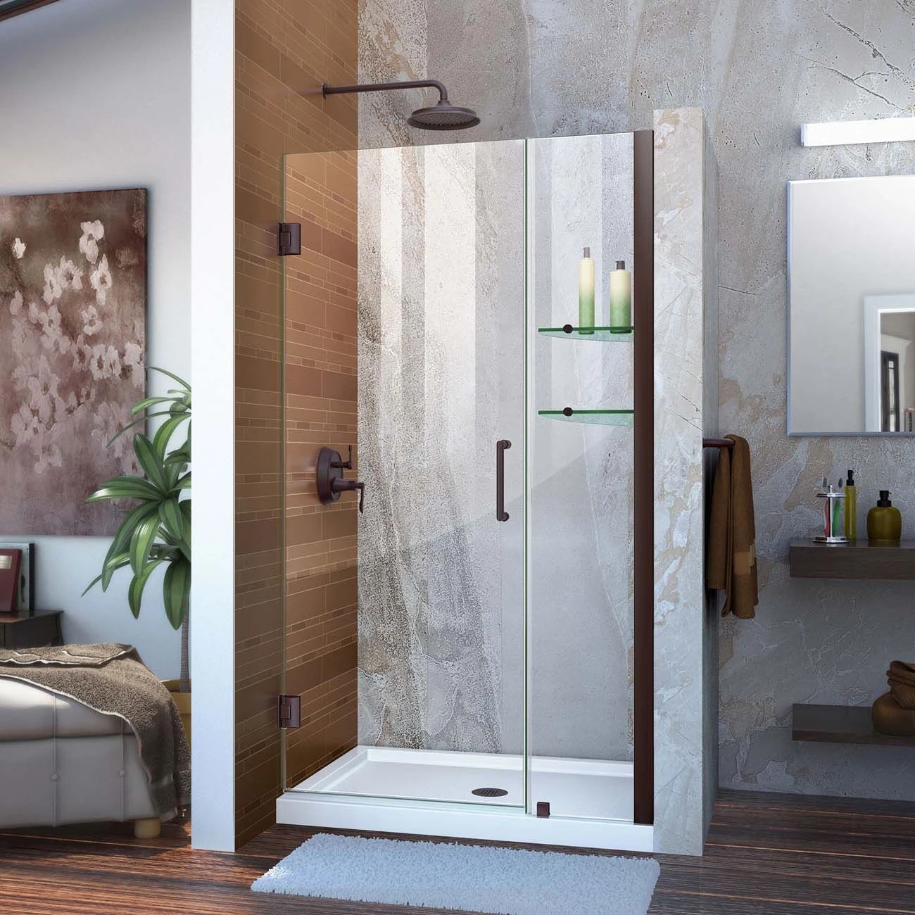 DreamLine Unidoor 37-38 Inch W X 72 Inch H Frameless Hinged Shower Door With Shelves - Image 4