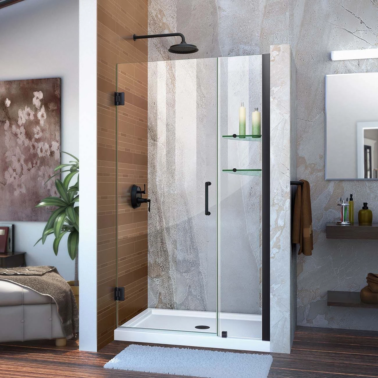 DreamLine Unidoor 37-38 Inch W X 72 Inch H Frameless Hinged Shower Door With Shelves - Image 5