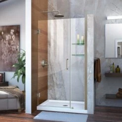 DreamLine Unidoor 37-38 Inch W X 72 Inch H Frameless Hinged Shower Door With Shelves