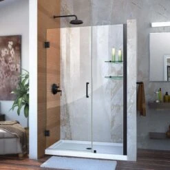 DreamLine Unidoor 46-47 Inch W X 72 Inch H Frameless Hinged Shower Door With Shelves