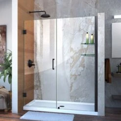 DreamLine Unidoor 58-59 Inch W X 72 Inch H Frameless Hinged Shower Door With Shelves