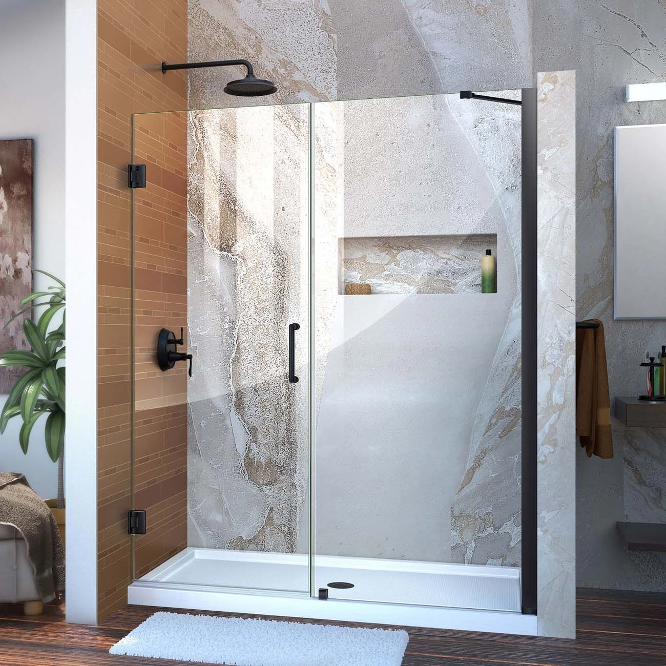 DreamLine Unidoor 59-60 Inch W X 72 Inch H Frameless Hinged Shower Door With Support Arm - Image 4