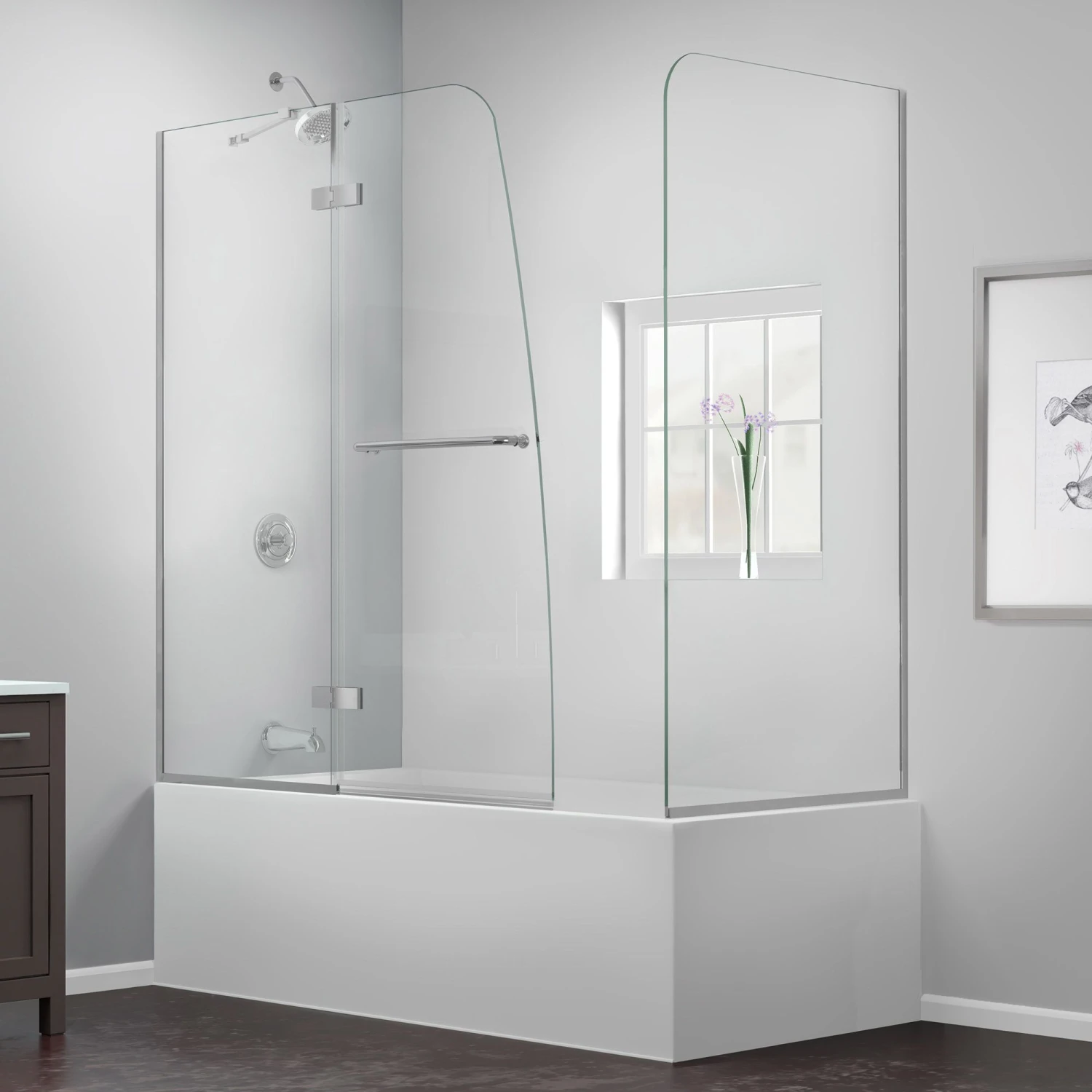 DreamLine Aqua Ultra 48 Inch W X 30 Inch D X 58 Inch H Frameless Hinged Tub Door With Return Panel