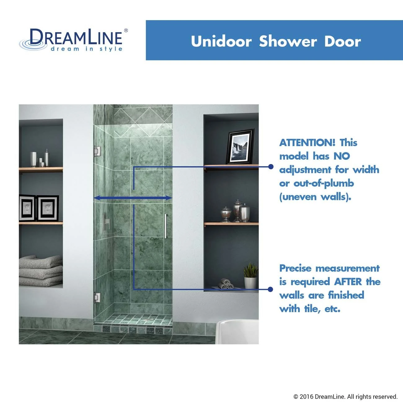 DreamLine Unidoor 25 Inch W X 72 Inch H Frameless Hinged Shower Door - Image 8