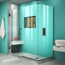 DreamLine Unidoor Plus 59 In. W X 34 3/8 In. D X 72 In. H Frameless Hinged Shower Enclosure