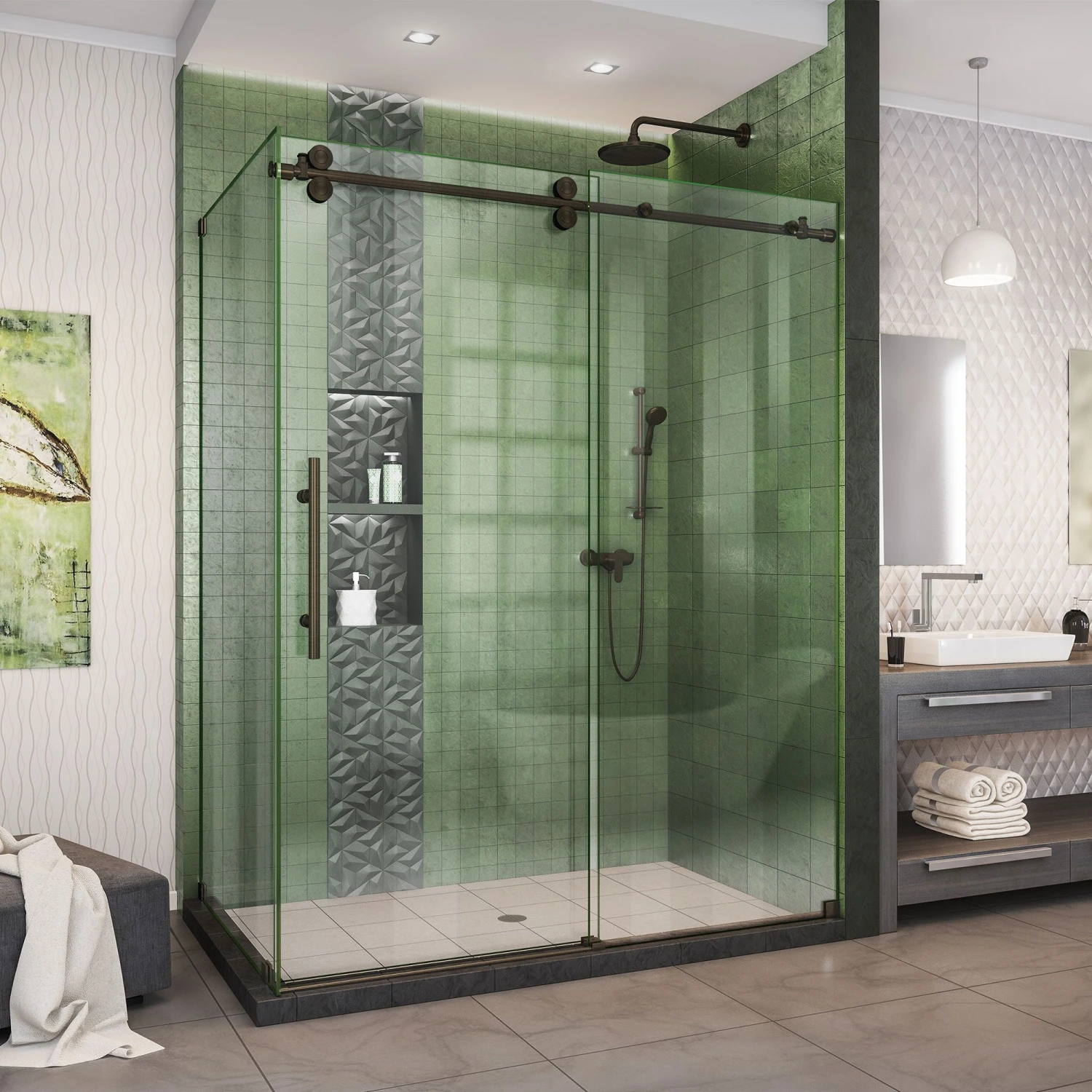DreamLine Enigma-XO 34-1/2 Inch D X 50 - 54 Inch W X 76 Inch H Frameless Sliding Shower Enclosure