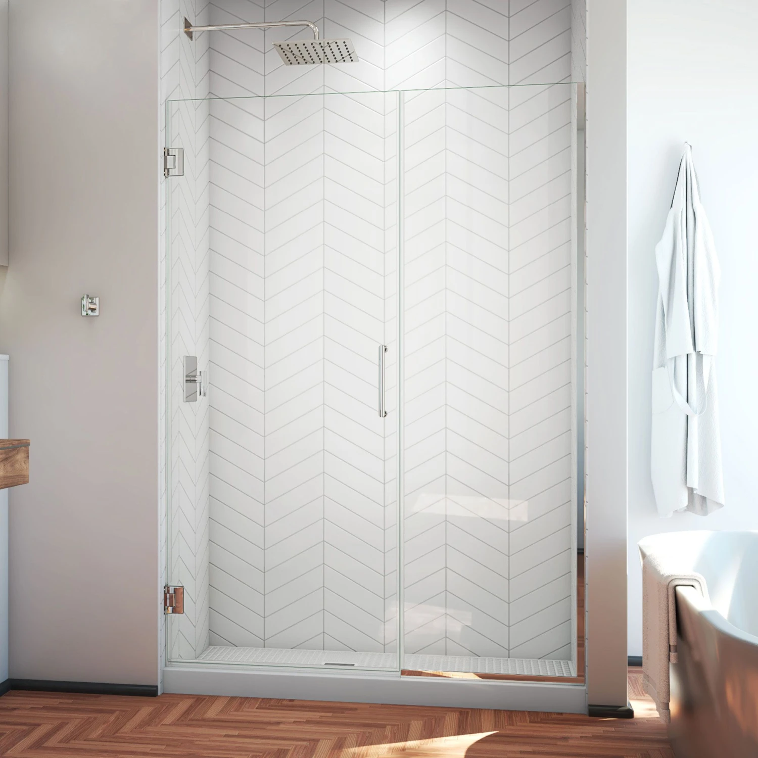DreamLine Unidoor Plus 49-49 1/2 In. W X 72 In. H Frameless Hinged Shower Door, Clear Glass - Image 3