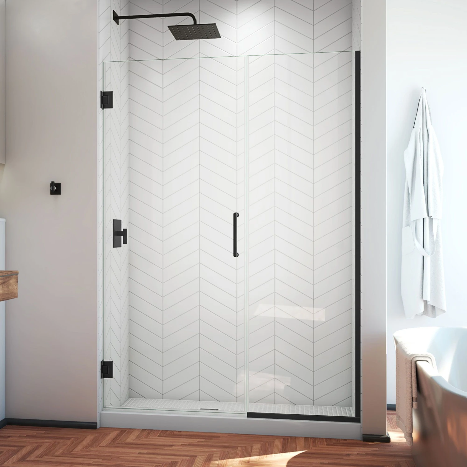 DreamLine Unidoor Plus 49-49 1/2 In. W X 72 In. H Frameless Hinged Shower Door, Clear Glass - Image 5
