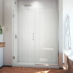 DreamLine Unidoor Plus 54 1/2 - 55 In. W X 72 In. H Frameless Hinged Shower Door, Clear Glass