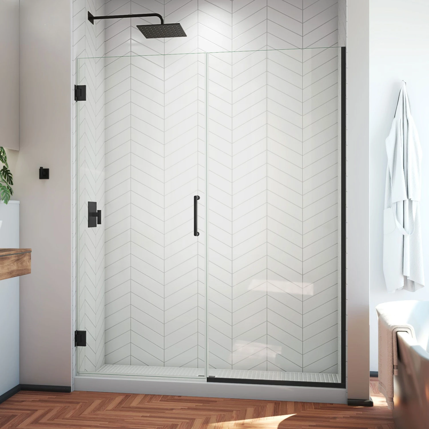 DreamLine Unidoor Plus 54 1/2 - 55 In. W X 72 In. H Frameless Hinged Shower Door, Clear Glass - Image 5