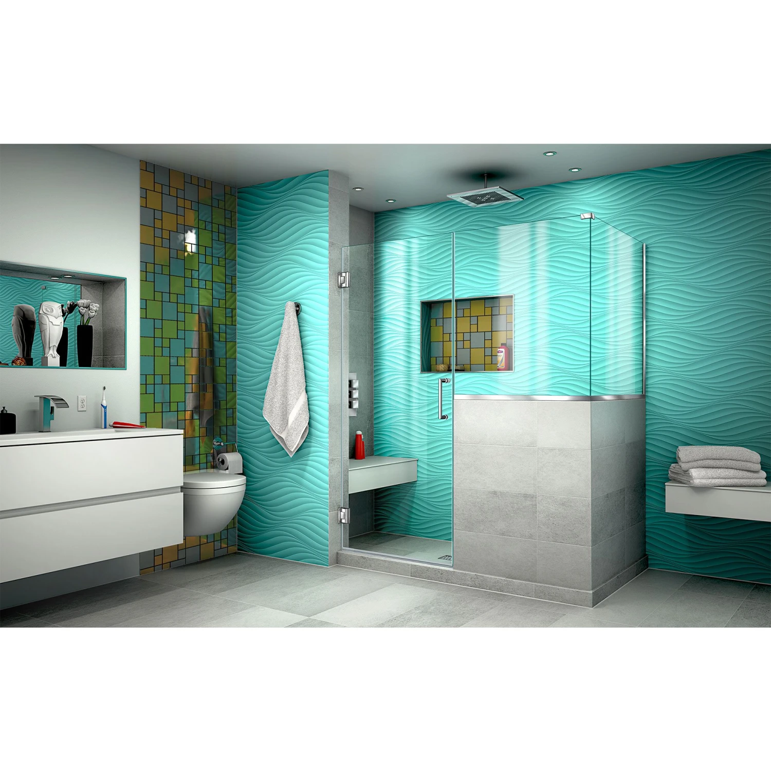 DreamLine Unidoor Plus 54 In. W X 30 3/8 In. D X 72 In. H Frameless Hinged Shower Enclosure - Image 9