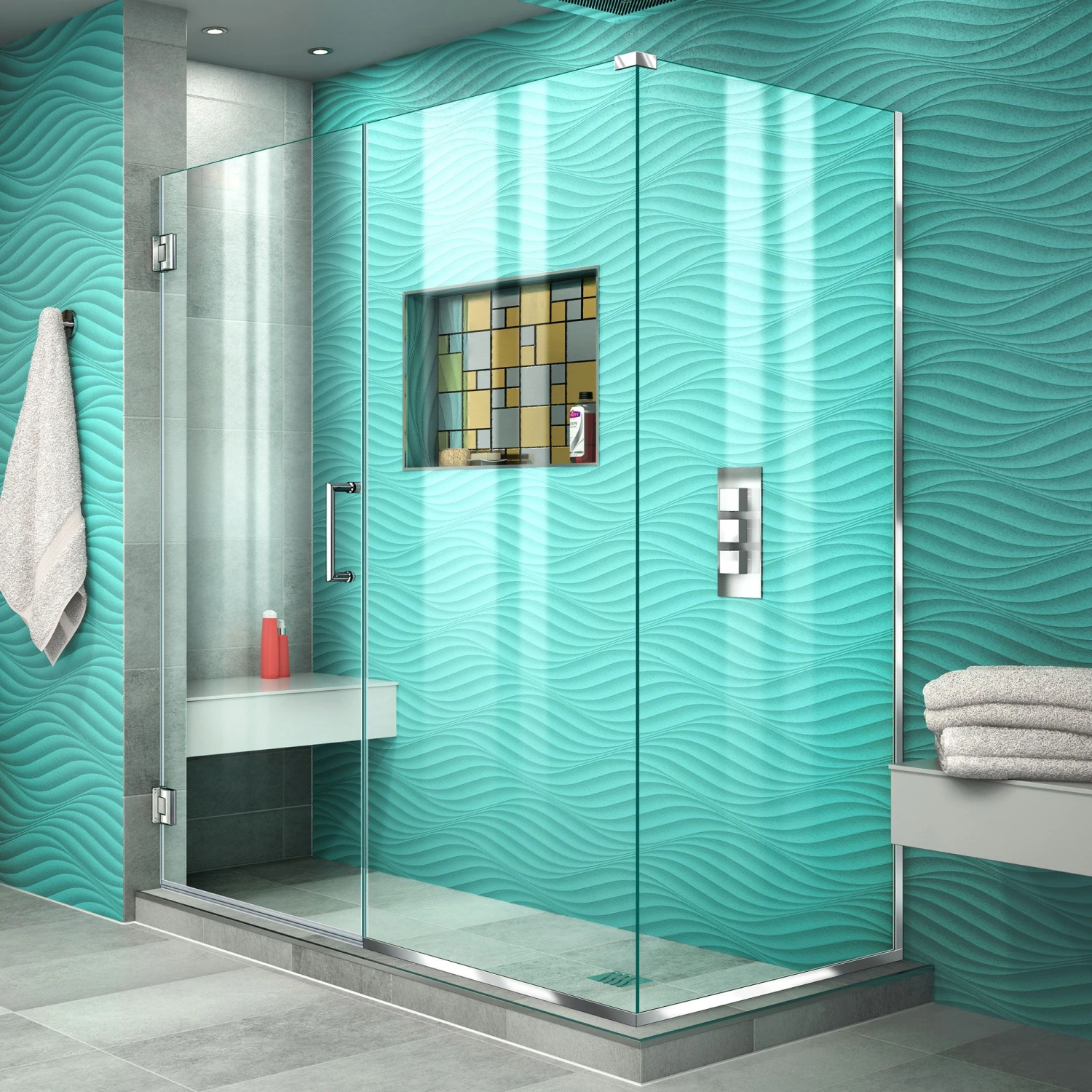 DreamLine Unidoor Plus 58 In. W X 34 3/8 In. D X 72 In. H Frameless Hinged Shower Enclosure - Image 4