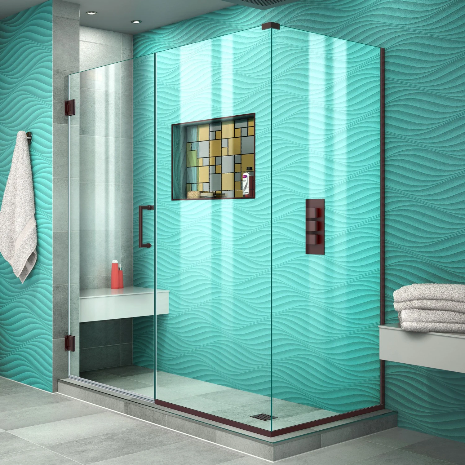 DreamLine Unidoor Plus 55 1/2 In. W X 34 3/8 In. D X 72 In. H Frameless Hinged Shower Enclosure - Image 4