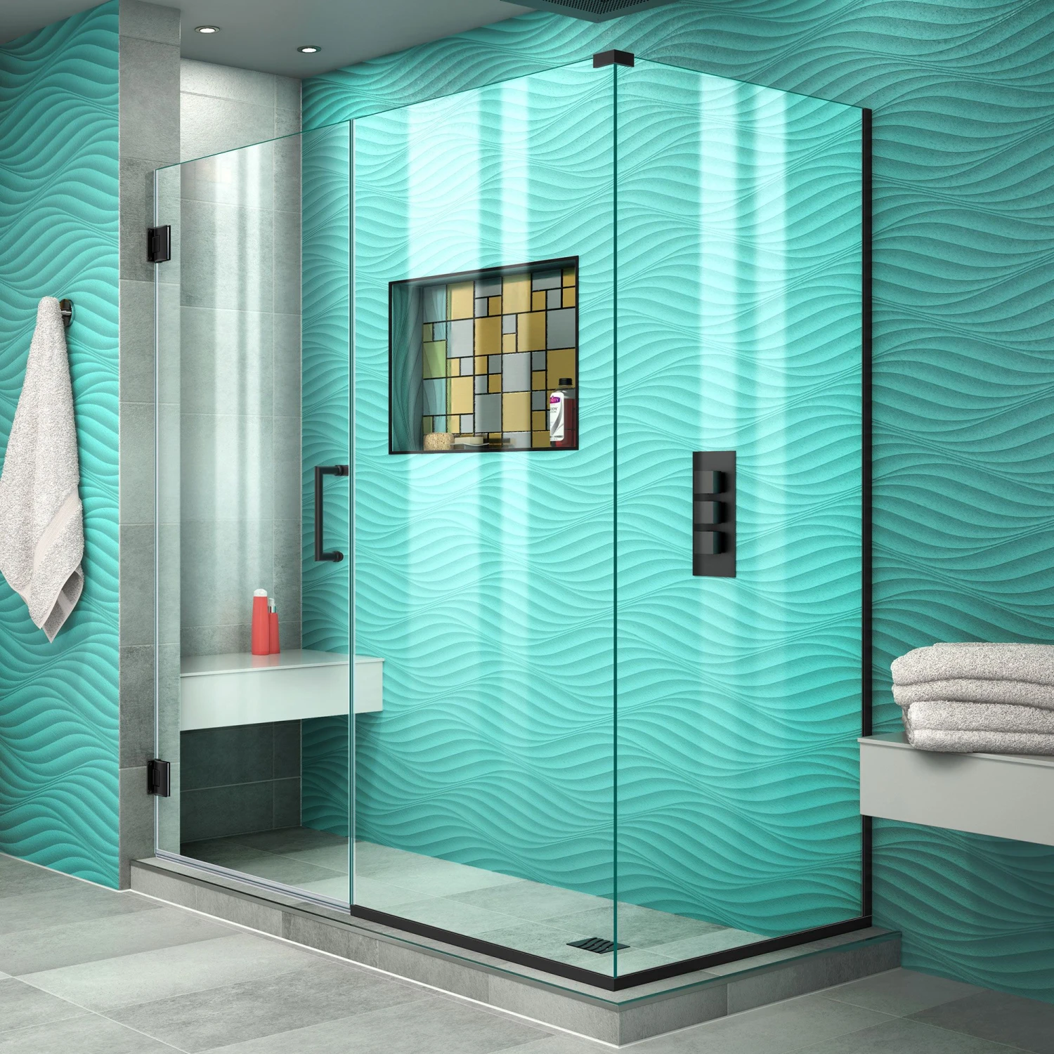 DreamLine Unidoor Plus 58 In. W X 34 3/8 In. D X 72 In. H Frameless Hinged Shower Enclosure - Image 3